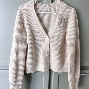 LOFT Beige Cardigan with Bow Detail